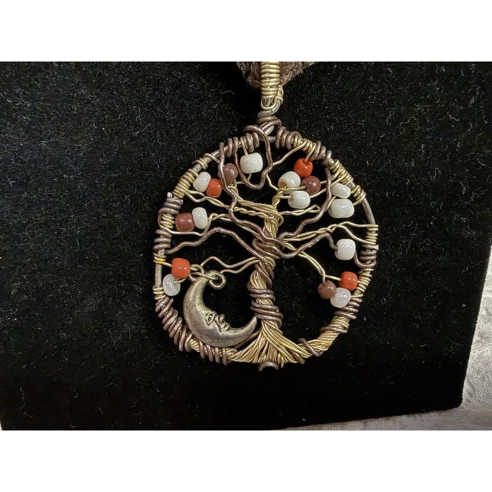 Braided Necklace Cord Wire Wrapped Tree OF Life Charm Unique Button Loop - Picture 2 of 4